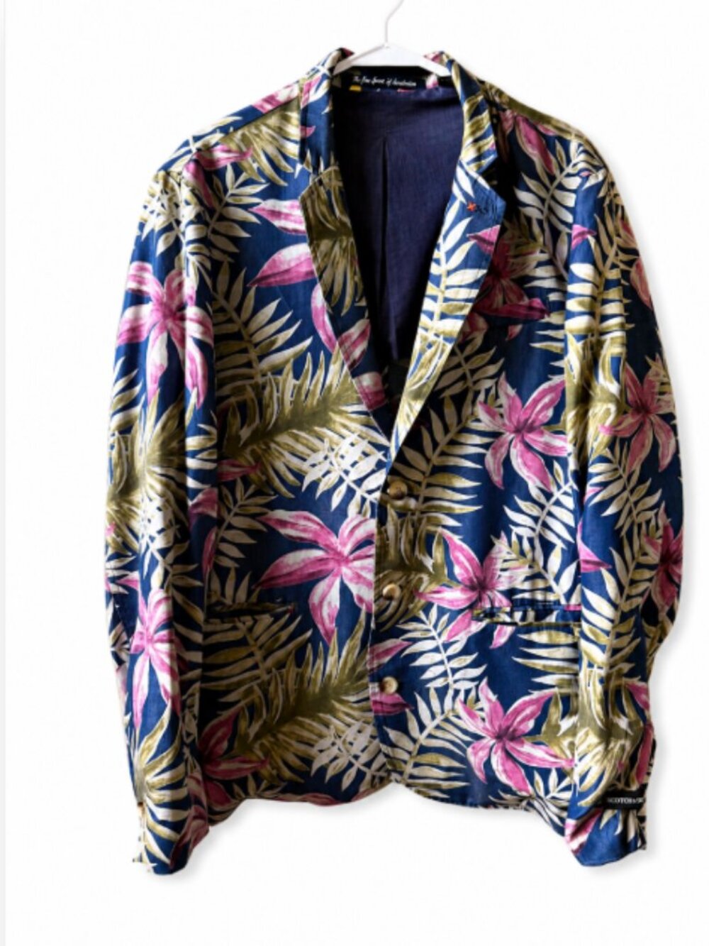 Scotch & Soda Men's Tropical Hawaiian Print Unstructured Blazer Size L
